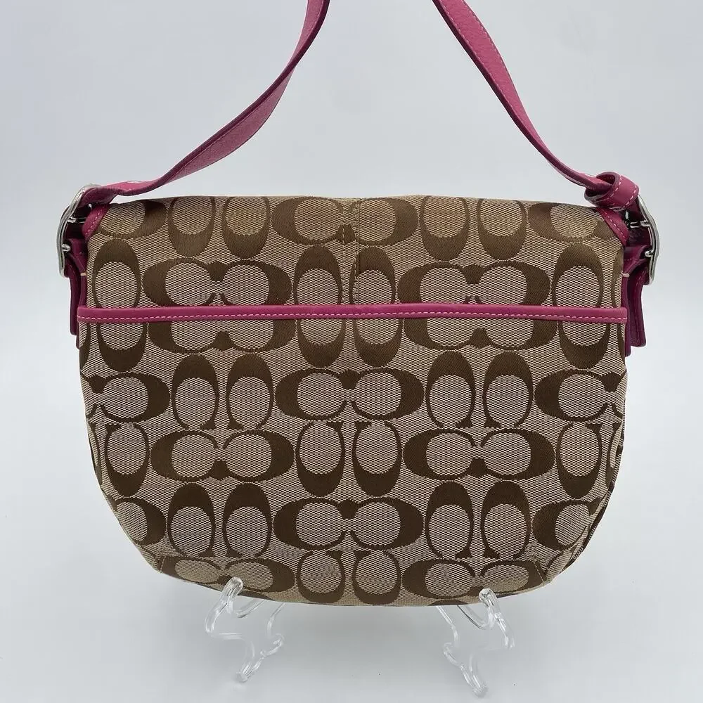 Coach Y2K Signature Flap Crossbody Bag Fuchsia Pink Trim & Interior Saddle 6842